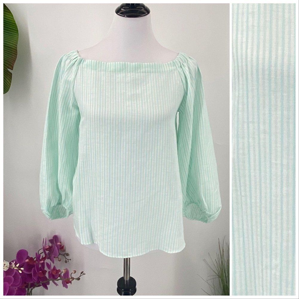 Massimo Dutti Boat Neck NWT Green White Candy Stripe